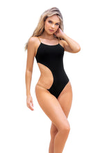 Load image into Gallery viewer, One-piece swimsuit with side cut out, adjustable chain detail on the hip and straps. Medium coverage bottom.