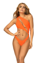 Load image into Gallery viewer, The skin will have a radiant appearance in this ribbed monokini with an adjustable one shoulder strap. Providing medium coverage on the bottom, this monokini is guaranteed to enhance your beachwear style.