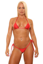 Load image into Gallery viewer, Red Tie Side Mini Scrunch Thong Bikini Bottom